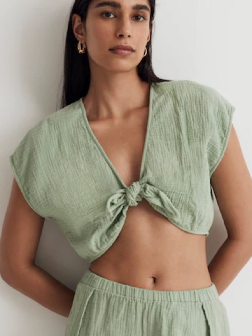 Madewell Double-Gauze Tie-Front Cropped Top, size M NWT